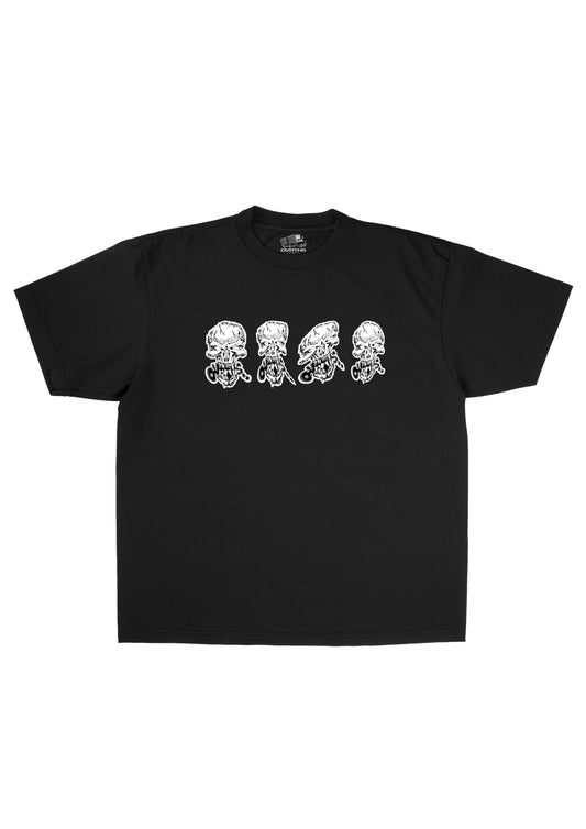 FOUR SKULLS T SHIRT BLACK